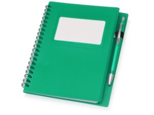 Блокнот «Контакт» с ручкой - зеленый/серебристый