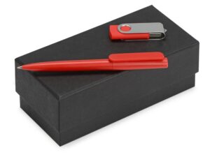Подарочный набор Qumbo с ручкой и флешкой - 8Gb, красный/серебристый