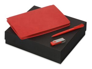 Подарочный набор «Notepeno» с блокнотом А5, флешкой и ручкой - блокнот- красный, флешка- красный/серебристый, ручка- красный