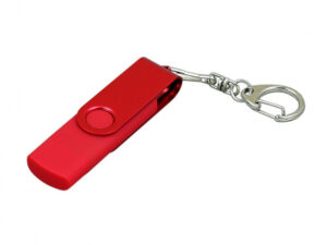 USB 2.0- флешка на 16 Гб с поворотным механизмом и дополнительным разъемом Micro USB - 64Gb, красный