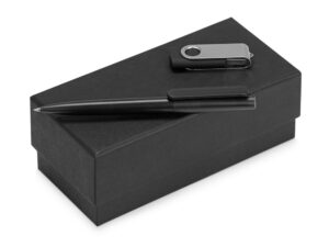 Подарочный набор Qumbo с ручкой и флешкой - 8Gb, черный/серебристый