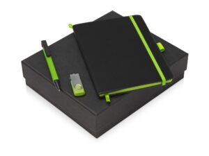 Подарочный набор «Q-edge» с флешкой, ручкой-подставкой и блокнотом А5 - 8Gb, черный/зеленый