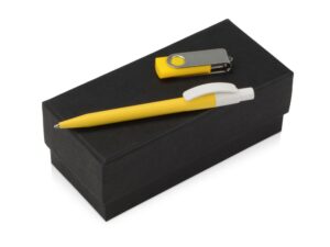 Подарочный набор «Uma Memory» с ручкой и флешкой - 8Gb, желтый, серебристый, белый