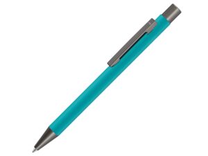 Ручка металлическая шариковая «Straight Gum» soft-touch с зеркальной гравировкой - морская волна