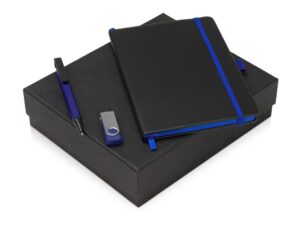 Подарочный набор «Q-edge» с флешкой, ручкой-подставкой и блокнотом А5 - 8Gb, черный/синий