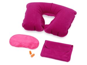 Набор для путешествий «Глэм» - маска - светло-розовый, подушка, чехол - фуксия, беруши - оранжевый