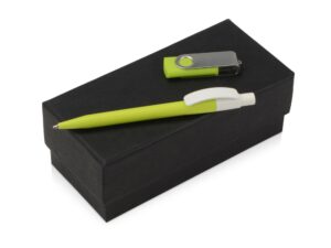 Подарочный набор «Uma Memory» с ручкой и флешкой - 8Gb, зеленое яблоко, серебристый, белый