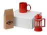 Подарочный набор с чаем, кружкой и френч-прессом «Чаепитие» - кружка- красный, френч-пресс- красный/прозрачный