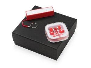 Подарочный набор «Non-stop music» с наушниками и зарядным устройством - красный/белый