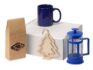 Подарочный набор с чаем, кружкой и френч-прессом «Чаепитие» - кружка- ярко-синий, френч-пресс- синий/прозрачный