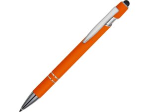 Ручка-стилус металлическая шариковая «Sway» soft-touch - оранжевый/серебристый
