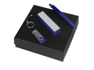Подарочный набор Space Pro с флешкой, ручкой и зарядным устройством - 8Gb, синий/белый