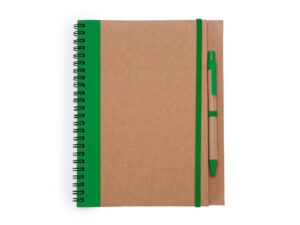 Блокнот А5+ ALANI с шариковой ручкой - бежевый/зеленый