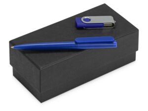 Подарочный набор Qumbo с ручкой и флешкой - 8Gb, синий/серебристый