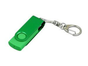 USB 2.0- флешка промо на 16 Гб с поворотным механизмом и однотонным металлическим клипом - 16Gb, зеленый