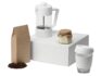Подарочный набор «Бодрое утро» - френч-пресс- прозрачный/белый, стеклянный стакан- прозрачный/белый, упаковка кофе- крафт, бумажный наполнитель- серый