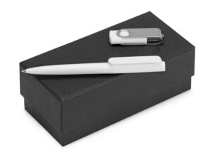 Подарочный набор Qumbo с ручкой и флешкой - 8Gb, белый/серебристый
