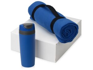 Подарочный набор Cozy с пледом и термокружкой - синий/темно-серый/черный