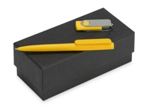 Подарочный набор Qumbo с ручкой и флешкой - 8Gb, желтый/серебристый