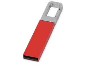 USB-флешка на 16 Гб «Hook» с карабином - 16Gb, красный/серебристый