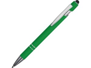 Ручка-стилус металлическая шариковая «Sway» soft-touch - зеленый/серебристый