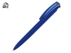 Ручка пластиковая шариковая трехгранная «Trinity K transparent Gum» soft-touch с чипом передачи информации NFC - темно-синий