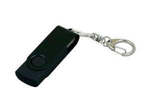 USB 2.0- флешка промо на 16 Гб с поворотным механизмом и однотонным металлическим клипом - 16Gb, черный