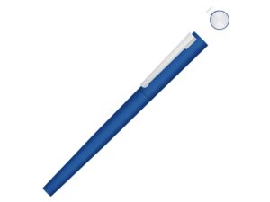 Ручка металлическая роллер «Brush R GUM» soft-touch с зеркальной гравировкой - средне-синий
