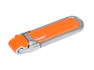 USB 2.0- флешка на 16 Гб с массивным классическим корпусом - 32Gb, оранжевый/серебристый