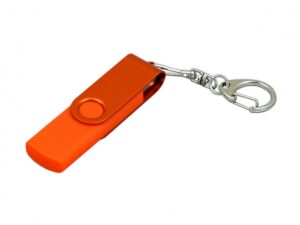 USB 2.0- флешка на 16 Гб с поворотным механизмом и дополнительным разъемом Micro USB - 16Gb, оранжевый