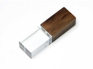 USB 2.0- флешка на 64 Гб прямоугольной формы, под гравировку 3D логотипа - 64Gb, коричневый/прозрачный с зеленой подсветкой