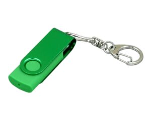 USB 2.0- флешка промо на 16 Гб с поворотным механизмом и однотонным металлическим клипом - 64Gb, зеленый