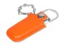 USB 2.0- флешка на 16 Гб в массивном корпусе с кожаным чехлом - 16Gb, оранжевый/серебристый