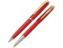 Набор «PEN & PEN»: ручка шариковая, ручка-роллер - красный/золотистый/серебристый