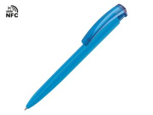 Ручка пластиковая шариковая трехгранная «Trinity K transparent Gum» soft-touch с чипом передачи информации NFC - голубой