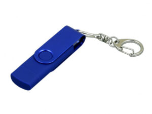 USB 2.0- флешка на 16 Гб с поворотным механизмом и дополнительным разъемом Micro USB - 64Gb, синий